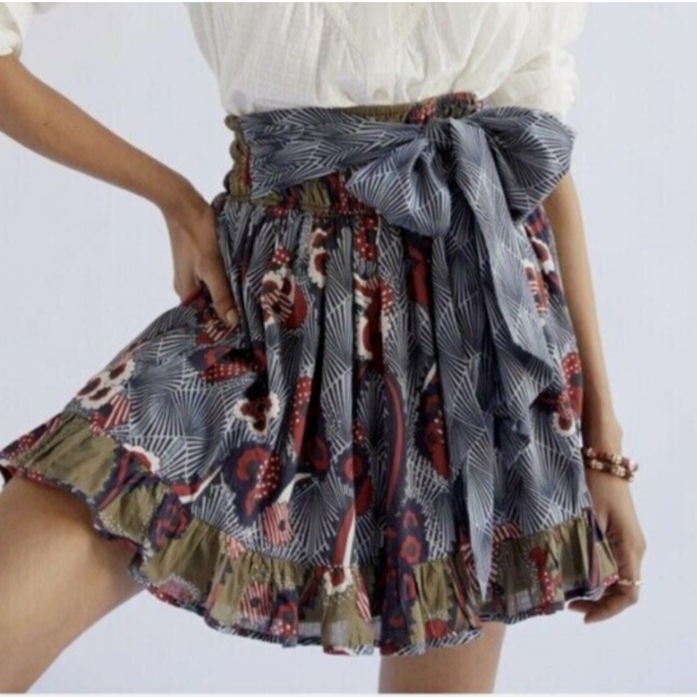 Anthropologie Floral Print Mini Skirt in Blue, Olive & Red